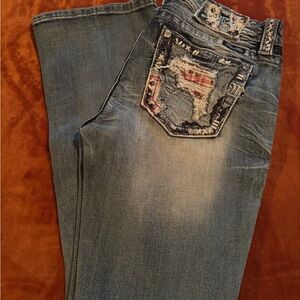 Miss Me Blue Boot Cut Jeans with Distressed Details
